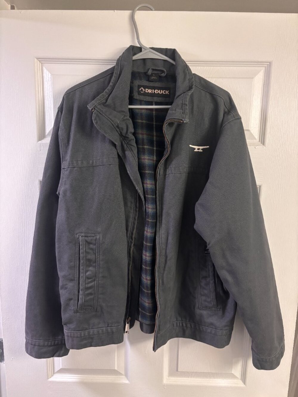 Dri-Duck Canvas Work Jacket Flannel Lined (Large - Navy) <Boat Cleat Embroidery>